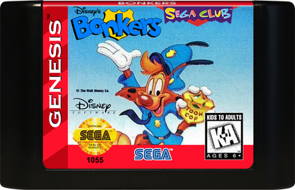 Bonkers Sega Genesis for retro video game enthusiasts featuring side scrolling action platforming gameplay Disney cartoon inspired adventure colorful levels enemy encounters cartoon themed challenges classic 16 bit gaming and collectible gaming appeal cartrdige 