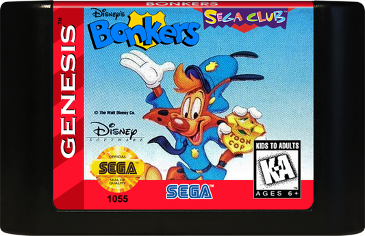 Bonkers Sega Genesis for retro video game enthusiasts featuring side scrolling action platforming gameplay Disney cartoon inspired adventure colorful levels enemy encounters cartoon themed challenges classic 16 bit gaming and collectible gaming appeal cartrdige 