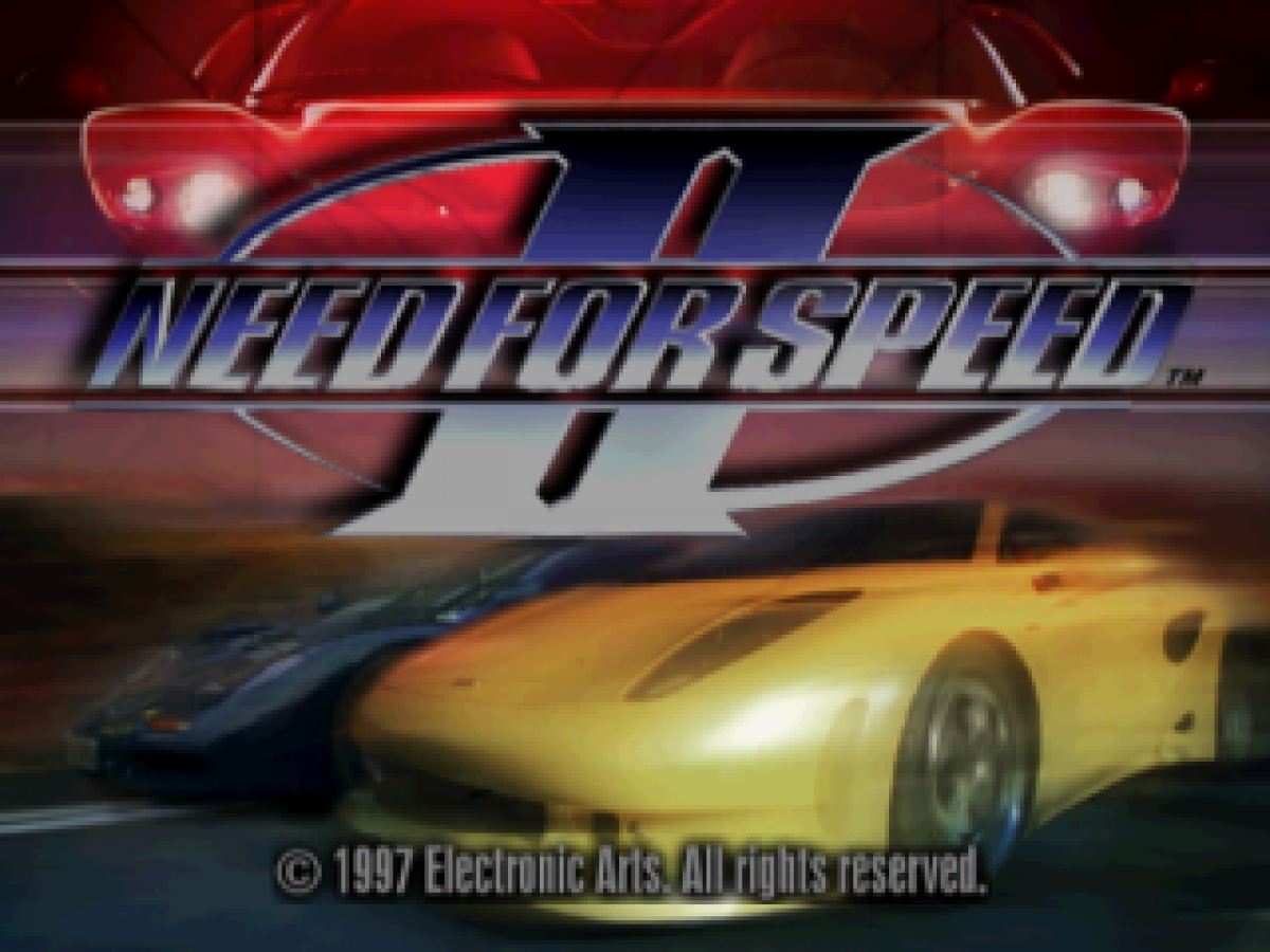 Need for Speed II Greatest Hits PlayStation 1 PS1 video game, arcade racing, exotic sports cars, classic racing gameplay, retro console title main menu title screen