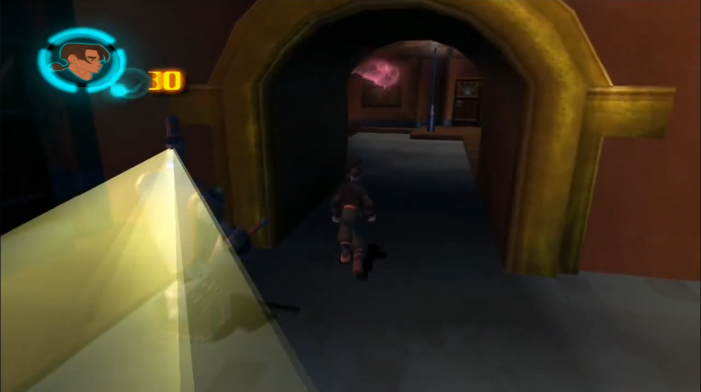 Disney Treasure Planet PlayStation 2 PS2 action-adventure platformer video game based on the animated film Treasure Planet Jim Hawkins John Silver Silver cyborg morph creature solar surfing adventure space pirate battles gadgets puzzles planet exploration hand-drawn cel-shaded visuals Sony Disney Interactive Buena Vista Games licensed tie-in gameplay screenshot