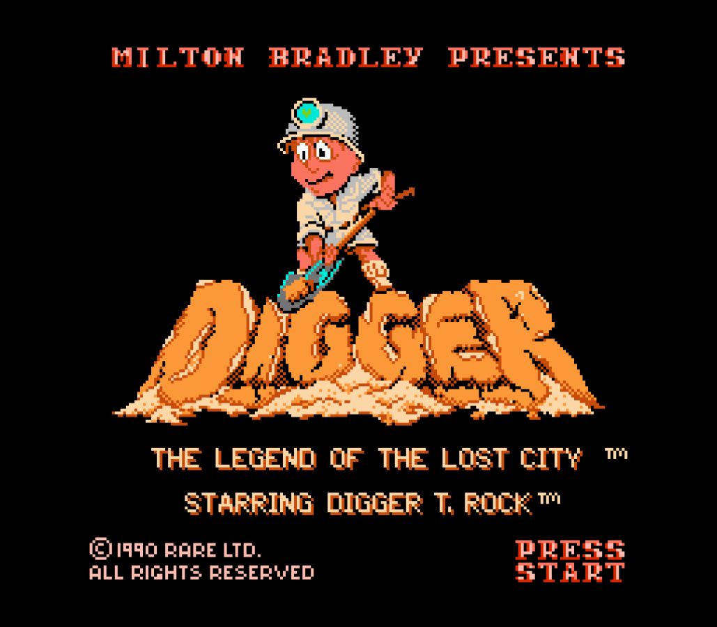 Digger T Rock title screen for Nintendo Entertainment System (NES) adventure video game. 