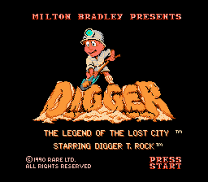 Digger T Rock title screen for Nintendo Entertainment System (NES) adventure video game. 