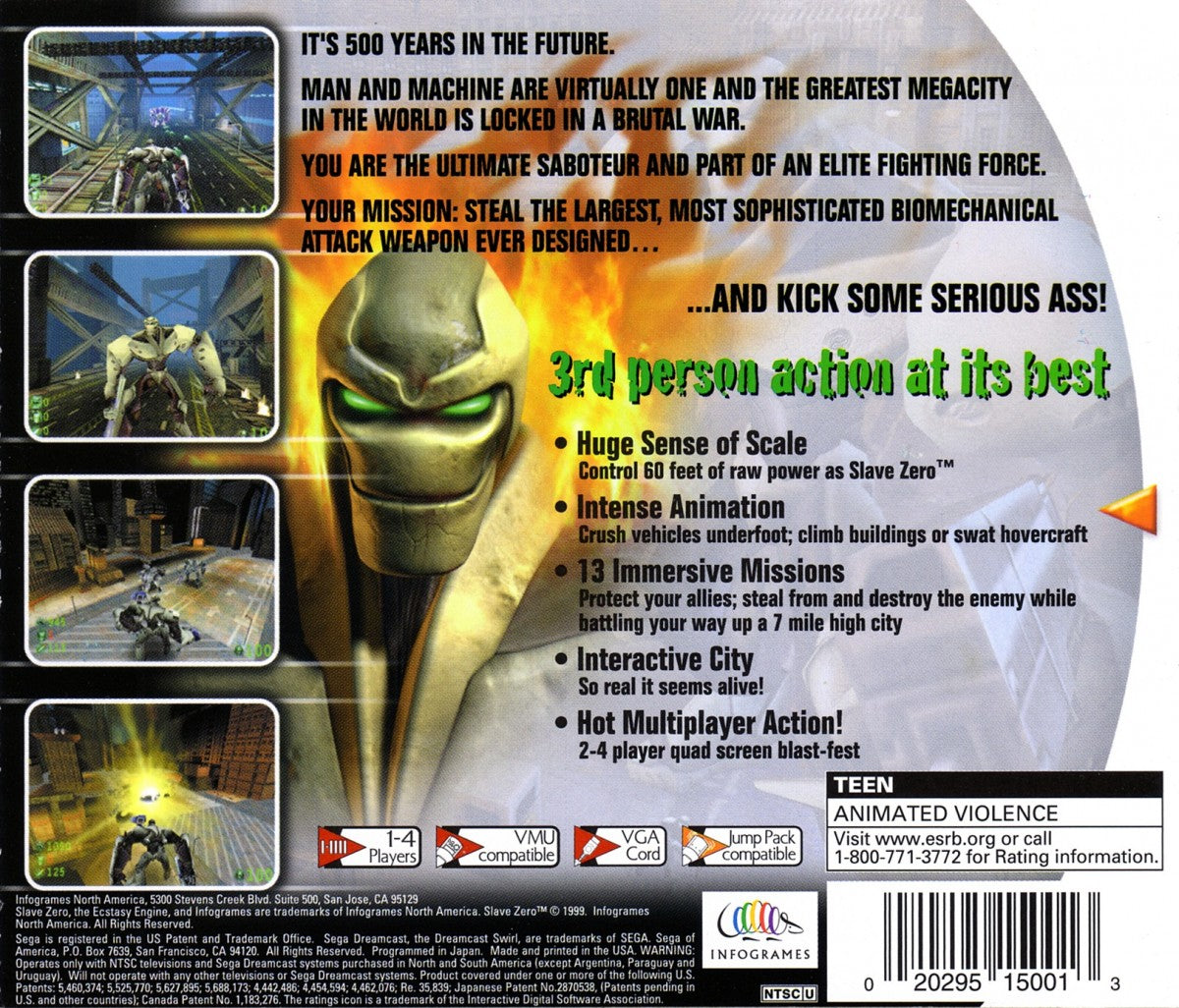 Slave Zero Sega Dreamcast retro video game third person shooter back of case