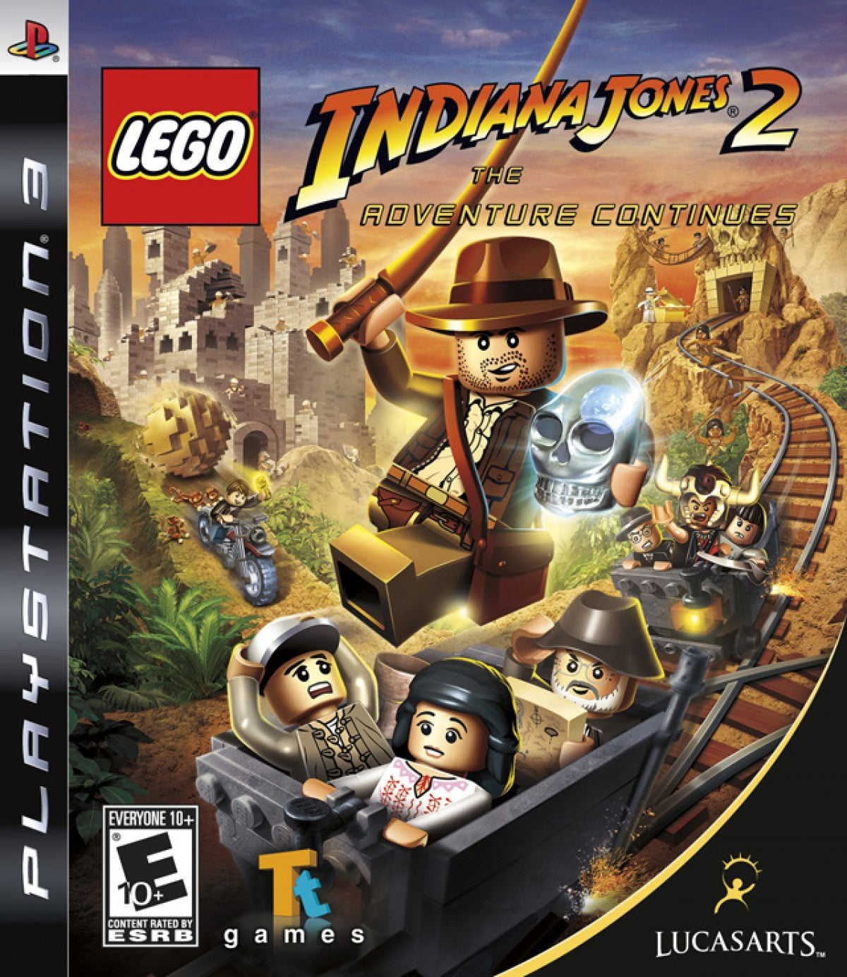 LEGO Indiana Jones 2 The Adventure Continues PlayStation 3 action-adventure sequel featuring the original trilogy plus Crystal Skull content level creator brick-building puzzle solving humor Indiana Jones Marion characters cooperative gameplay front cover