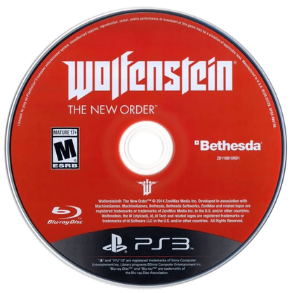 Wolfenstein: The New Order disc for PlayStation 3 (PS3) video game