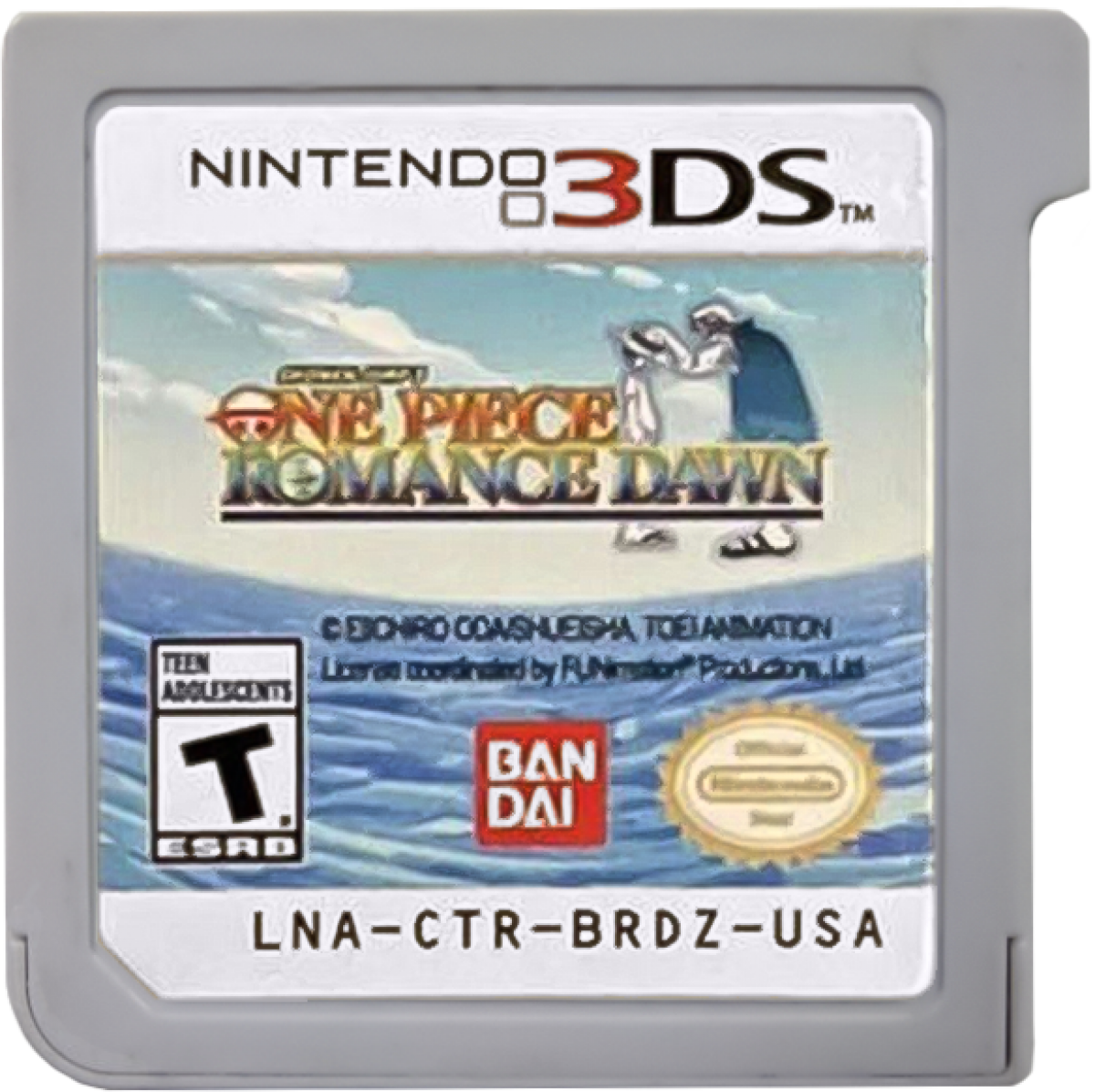 One Piece Romance Dawn Nintendo 3DS game featuring turn based RPG gameplay following Luffy and the Straw Hat crew with story driven adventures character progression and battles based on the One Piece anime series cartridge  