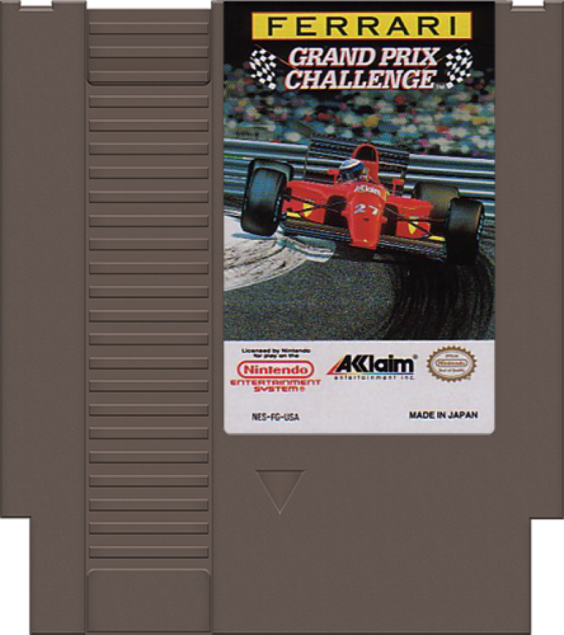 Ferrari Grand Prix Challenge retro NES video game Ferrari Grand Prix Challenge Formula 1 racing simulation high speed competition arcade gameplay classic racing console title Nintendo Entertainment System release cartridge