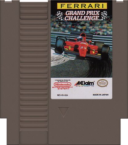 Ferrari Grand Prix Challenge retro NES video game Ferrari Grand Prix Challenge Formula 1 racing simulation high speed competition arcade gameplay classic racing console title Nintendo Entertainment System release cartridge