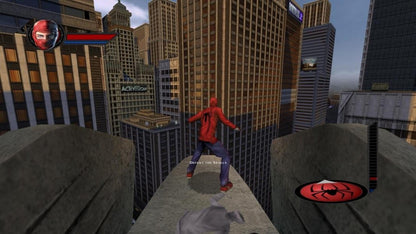 Spider-Man 2 Greatest Hits PlayStation 2 PS2 video game, open-world action adventure, superhero web-slinging gameplay, Marvel console title gameplay screenshot