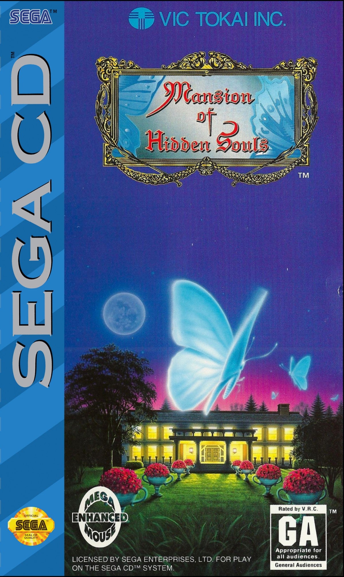 Mansion of Hidden Souls Sega CD first person adventure FMV style horror mystery game point and click exploration haunted mansion puzzle solving ghost story atmospheric CD based interactive movie gameplay retro gaming Sega CD software video game title cover art