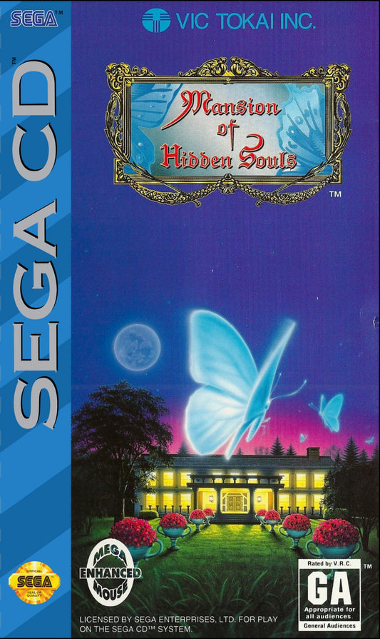 Mansion of Hidden Souls Sega CD first person adventure FMV style horror mystery game point and click exploration haunted mansion puzzle solving ghost story atmospheric CD based interactive movie gameplay retro gaming Sega CD software video game title cover art