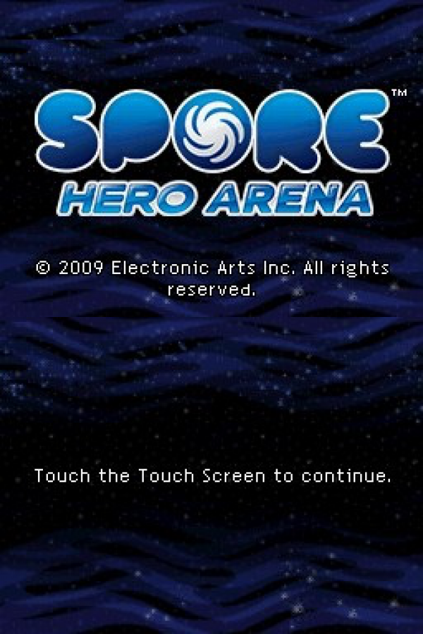 Spore: Hero Arena start screen for Nintendo DS (DS) action adventure video game