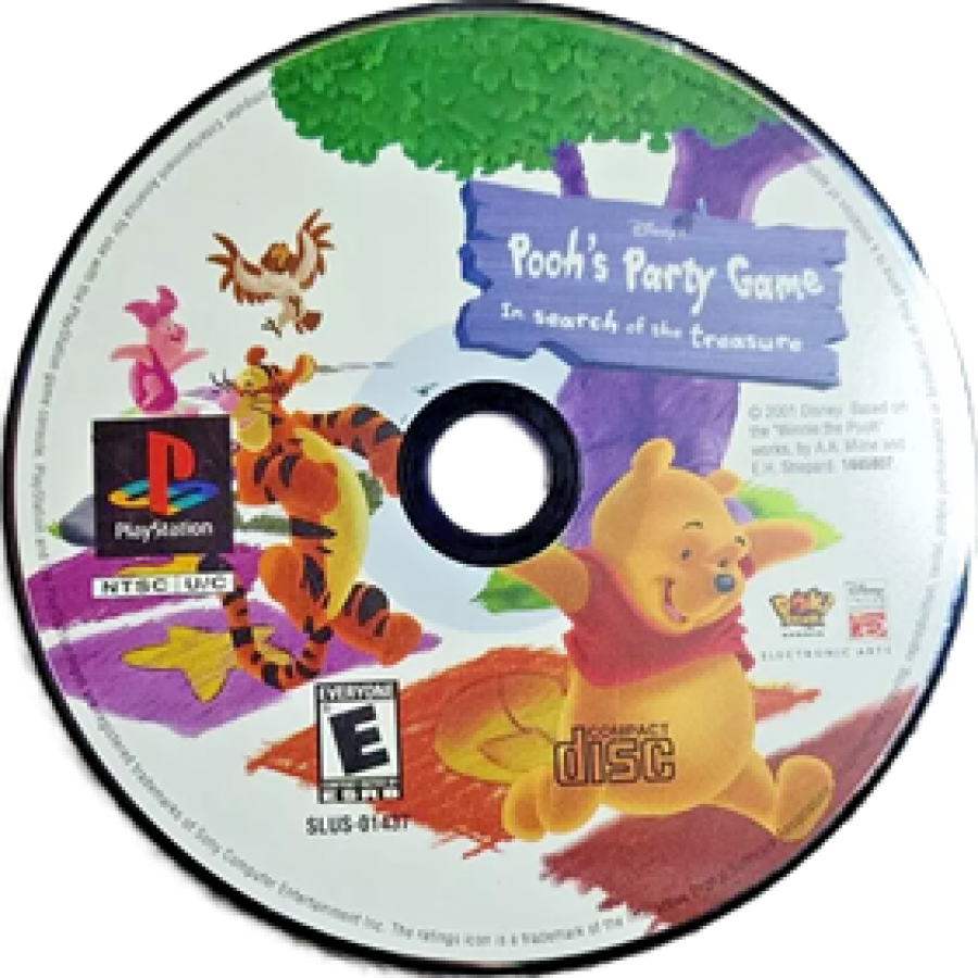 Pooh's Party Game: In Search of the Treasure disc for PlayStation 1 (PS1) family party video game
