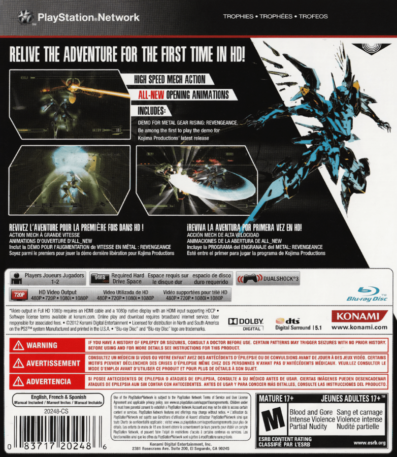 Zone of the Enders [HD Collection] back cover art for PlayStation 3 (PS3) video game