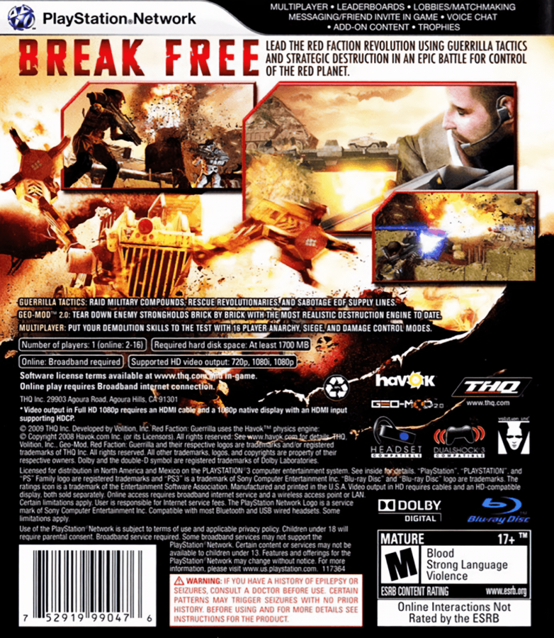 Red Faction Guerrilla back cover art for PlayStation 3 PS3 video game