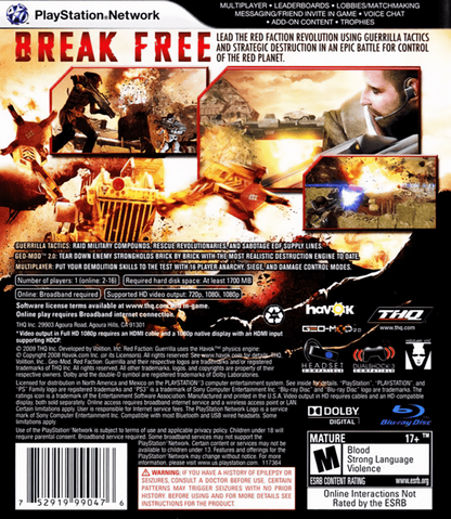 Red Faction Guerrilla back cover art for PlayStation 3 PS3 video game