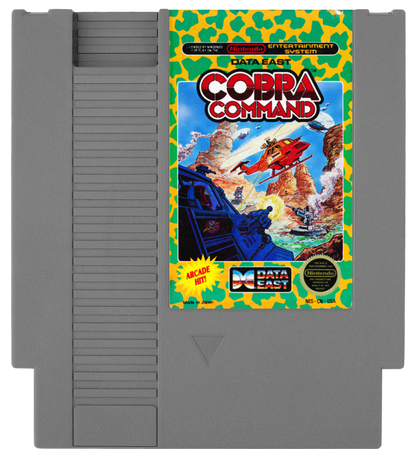 Cobra Command Nintendo Entertainment System NES video game featuring helicopter combat gameplay aerial missions enemy attacks military action explosive battles strategic targeting and classic 8 bit gameplay retro video game collection collectible gaming appeal game cartridge