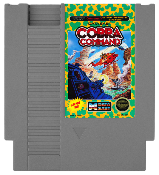 Cobra Command Nintendo Entertainment System NES video game featuring helicopter combat gameplay aerial missions enemy attacks military action explosive battles strategic targeting and classic 8 bit gameplay retro video game collection collectible gaming appeal game cartridge