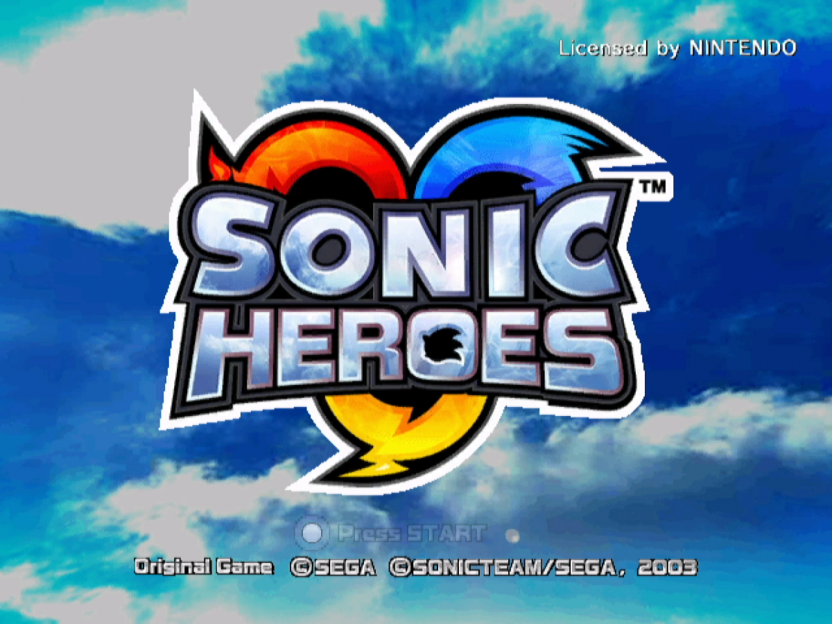 Sonic Heroes [Player's Choice] start screen for Nintendo GameCube (GC) 3D platforming action video game 