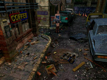 Resident Evil 3 Nemesis PlayStation 1 game featuring classic survival horror gameplay, fixed camera angles, and intense Nemesis encounters in Raccoon City gameplay screenshot