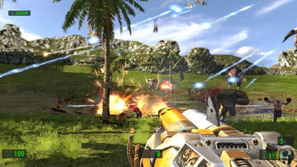 Serious Sam Collection Nintendo Switch inspired design featuring fast paced first person shooter anthology aesthetic chaotic arena combat hordes of enemies explosive weapon gameplay classic arcade style action sci fi environments high intensity retro shooter presentation gameplay