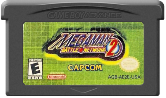 Mega Man Battle Network 2 Game Boy Advance GBA video game, action RPG, tactical grid-based combat, classic Capcom handheld title cartridge art