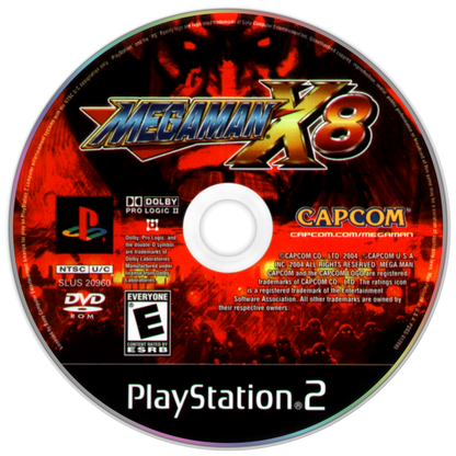Mega Man X8 PS2 Sony PlayStation 2 action platformer side scrolling shooter Capcom Mega Man X series robot combat dash shooting upgrade system boss battles fast paced platforming retro gaming PlayStation 2 software video game title disc