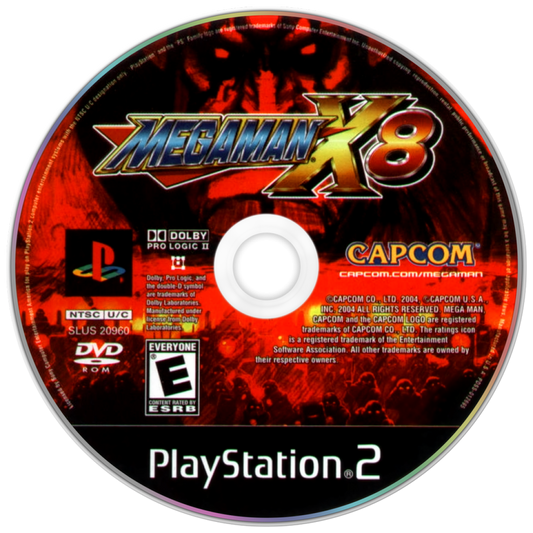 Mega Man X8 PS2 Sony PlayStation 2 action platformer side scrolling shooter Capcom Mega Man X series robot combat dash shooting upgrade system boss battles fast paced platforming retro gaming PlayStation 2 software video game title disc