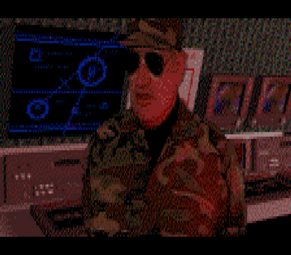 RDF Global Conflict Sega CD full motion video FMV military strategy shooter futuristic war setting live action cutscenes tactical combat missions sci fi armored vehicle gameplay interactive movie style retro gaming Sega CD software video game title gameplay