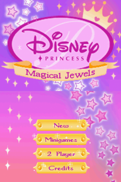 Disney Princess: Magical Jewels start screen for Nintendo DS (DS) fantasy adventure video game