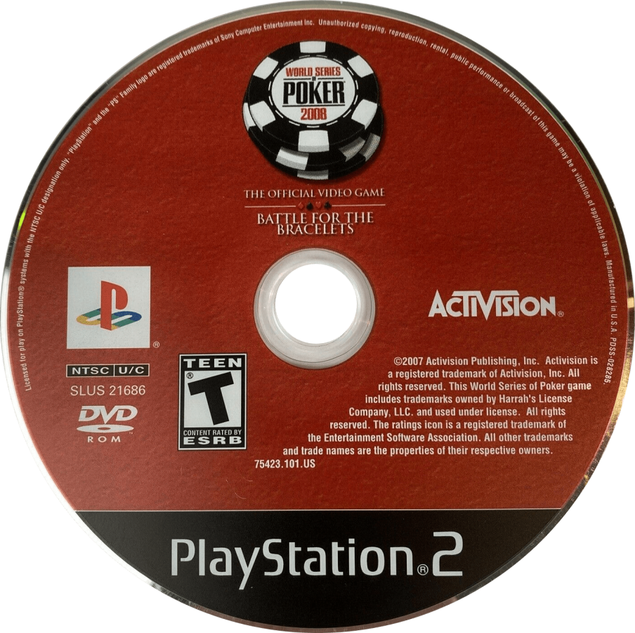 World Series of Poker 2008: Battle for the Bracelets – PlayStation 2 (PS2) video game disc, poker.