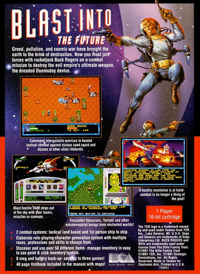 Buck Rogers Countdown to Doomsday Sega Genesis GEN for retro video game enthusiasts featuring science fiction role playing gameplay turn based combat space exploration strategic squad management futuristic storytelling character progression and collectible gaming appeal back art