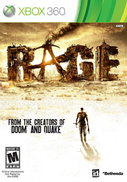 Rage cover art for Xbox 360 (X360) post-apocalyptic first-person shooter video game