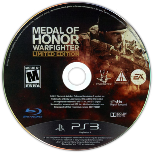 Medal of Honor: Warfighter [Limited Edition] disc for PlayStation 3 (PS3) video game