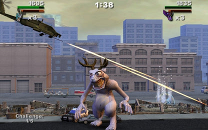Rampage Total Destruction PS2 Sony PlayStation 2 arcade action game monster destruction city smashing gameplay cooperative multiplayer classic Rampage creatures giant monster rampaging buildings vehicles retro gaming PlayStation 2 software video game title gameplay