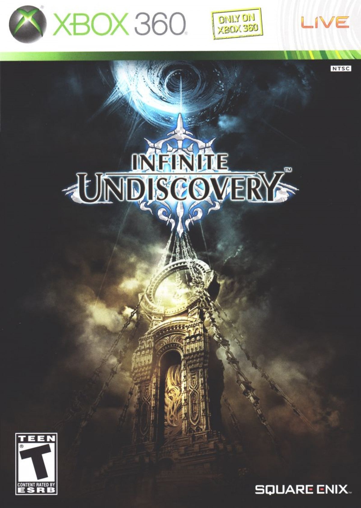 Infinite Undiscovery Xbox 360 video game featuring epic action role playing gameplay real time combat cinematic story classic JRPG mechanics and Square Enix fantasy adventure title front cover