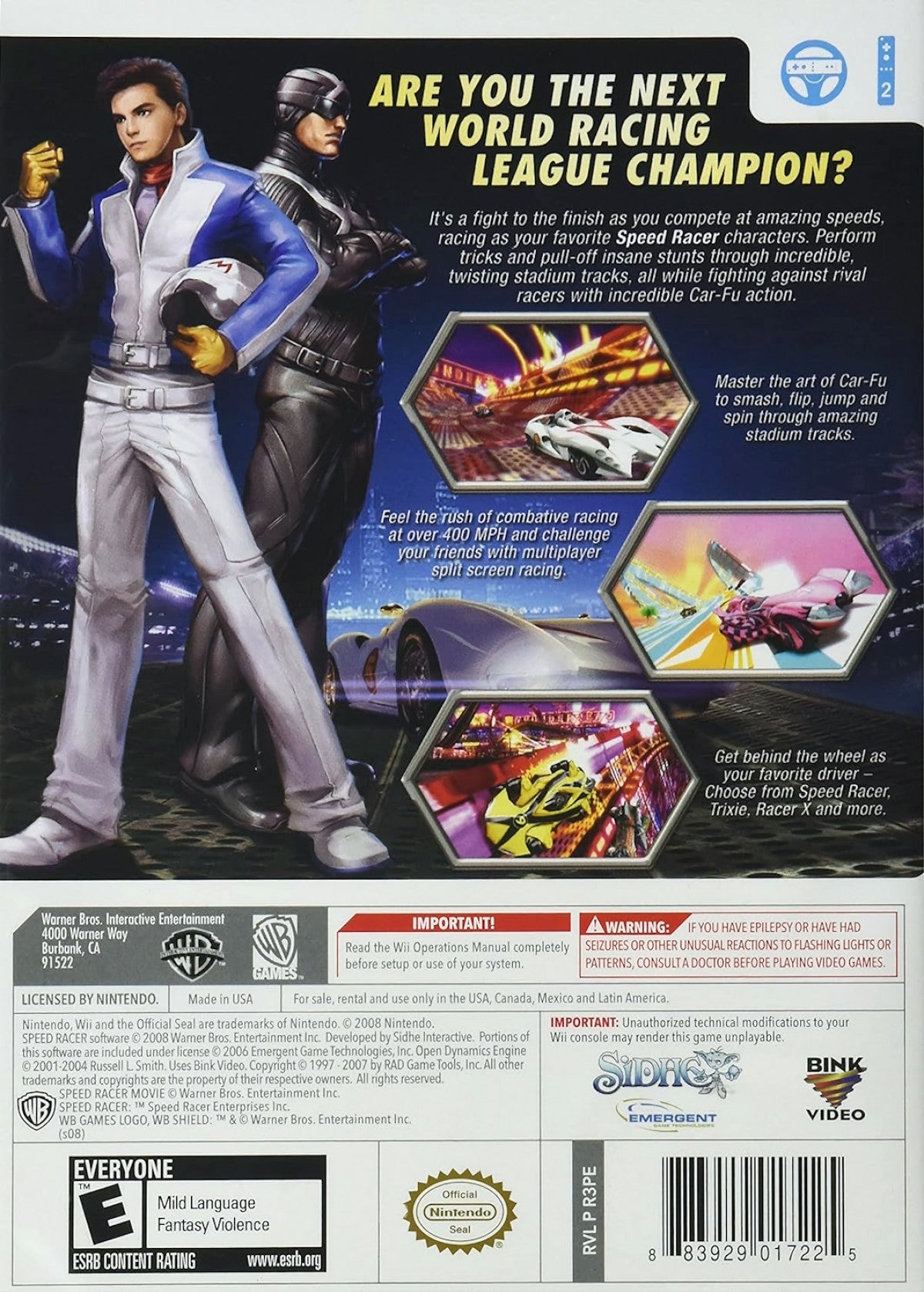 Speed Racer: The Video Game – Nintendo Wii (Wii) futuristic arcade racing action video game back of case