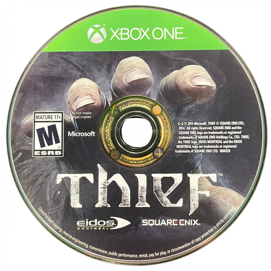 Thief Xbox One stealth action game master thief Garrett shadowy City supernatural abilities stealth mechanics first-person perspective dark Gothic Victorian setting focus abilities various arrow types lockpicking loot stealing multiple difficulty modes including Iron Man single player disc art