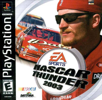 NASCAR Thunder 2003 PlayStation 1 PS1 video game, stock car racing simulation, official NASCAR teams and tracks, console racing title front cover