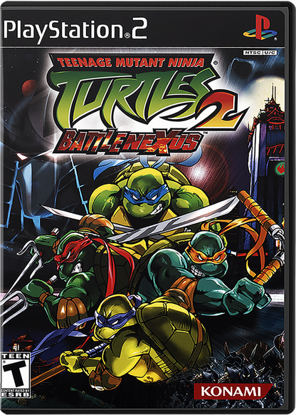 Teenage Mutant Ninja Turtles 2: Battle Nexus – PlayStation 2 (PS2) video game cover image, action beat 'em up.