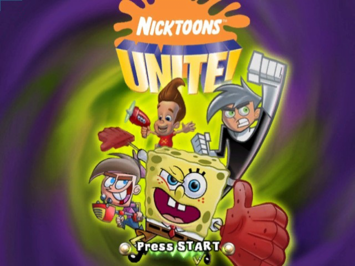 Nicktoons Unite Nintendo GameCube GC video game featuring crossover action adventure gameplay with SpongeBob SquarePants Danny Phantom Jimmy Neutron and Timmy Turner colorful Nickelodeon characters cooperative gameplay puzzle solving combat challenges retro video game Nintendo GameCube collection collectible gaming appeal gameplay