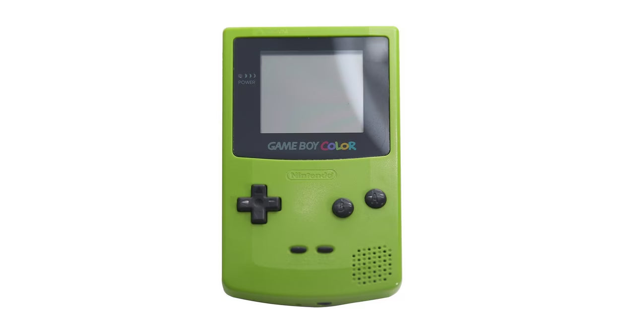 Nintendo Game Boy Color GBC Kiwi Lime Green handheld gaming console featuring vibrant translucent green shell portable retro gaming compatible with Game Boy and Game Boy Color cartridges authentic Nintendo hardware scratch and scruff cosmetic condition collectible gaming appeal