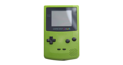 Nintendo Game Boy Color GBC Kiwi Lime Green handheld gaming console featuring vibrant translucent green shell portable retro gaming compatible with Game Boy and Game Boy Color cartridges authentic Nintendo hardware scratch and scruff cosmetic condition collectible gaming appeal