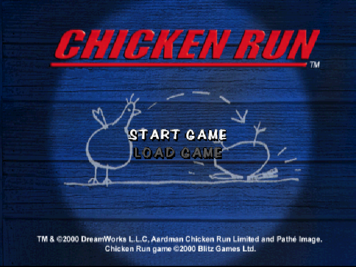 Chicken Run home screen for PlayStation 1 (PS1) retro video game
