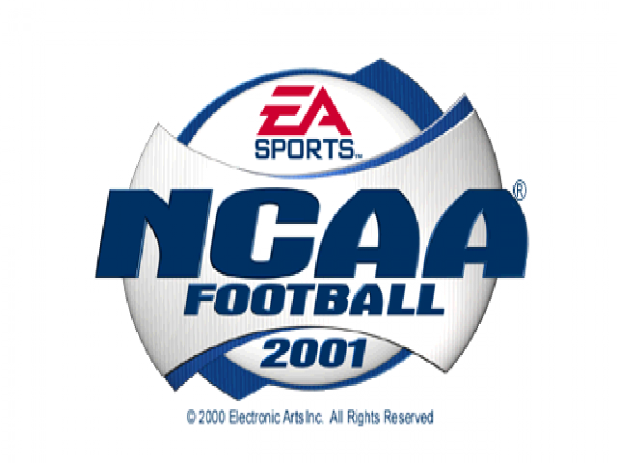 NCAA Football 2001 PlayStation 1 PS1 video game, college football sports simulation, realistic gameplay, team management and multiplayer modes, console title main menu title screen