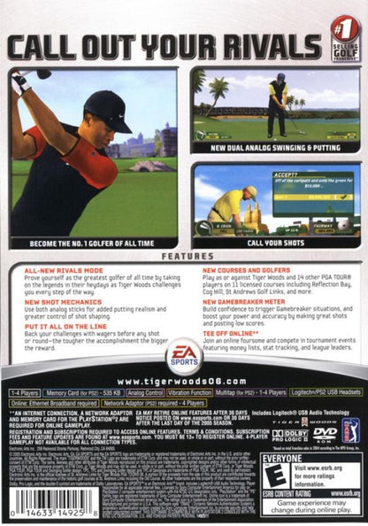 Tiger Woods PGA Tour 06 – PlayStation 2 (PS2) video game back of case, golf sports simulation.