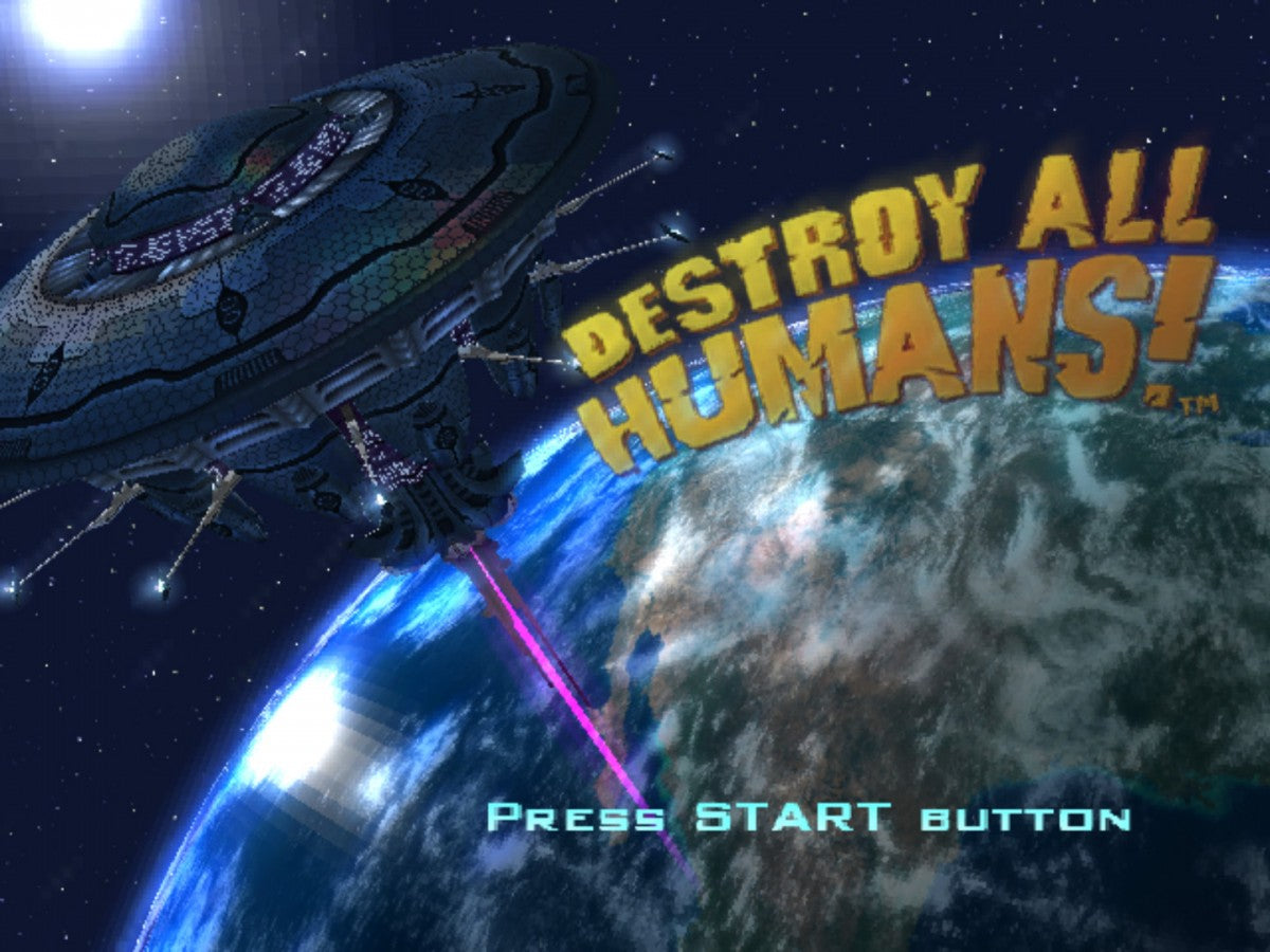 Destroy All Humans PlayStation 2 retro video game action adventure title screen (2005)