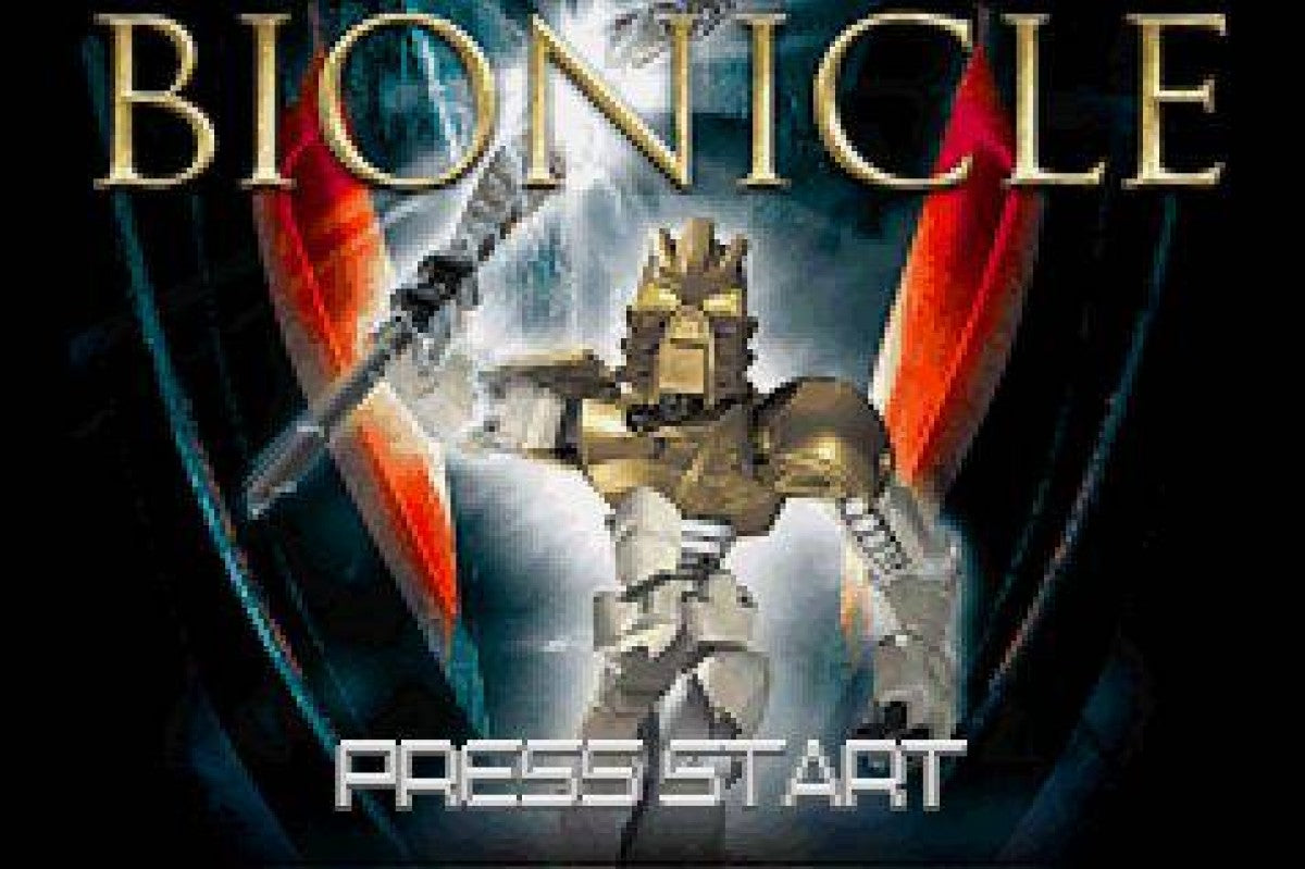 Bionicle Game Boy Advance GBA action-adventure video game based on the LEGO theme with elemental masks combat and puzzle-solving main menu title screen