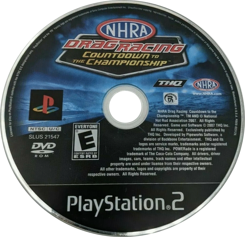 NHRA Countdown to the Championship 2007 – PlayStation 2 (PS2) video game disc, drag racing simulation game.