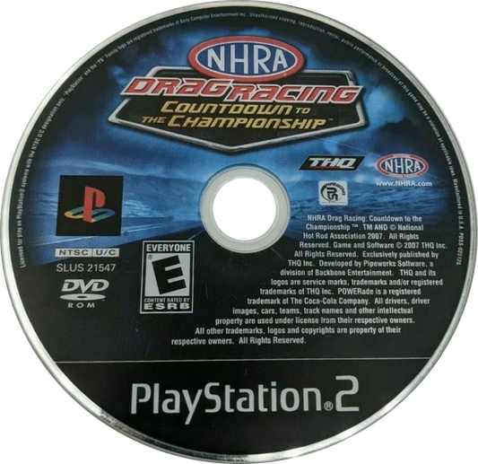 NHRA Countdown to the Championship 2007 – PlayStation 2 (PS2) video game disc, drag racing simulation game.